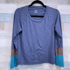 TOAD & CO Tencel Blend Long Sleeve Tee Blue Brown Womens Small